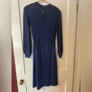 Vintage Ciao Solid Blue Dress Size 8‎ Pure Wool Longsleeved Lined